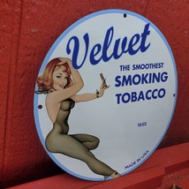 Vintage 1935 Velvet The Smoothest Smoking Tobacco Porcelain Gas &amp; Oil Pump Sign - £98.01 GBP