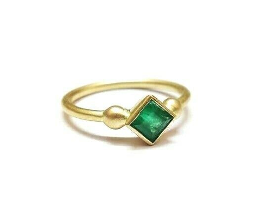 14K Gold Emerald Ring High Quality emerald Matte gold ring Brushed Finish ring