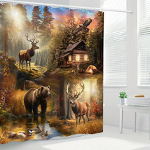 Cabin Bear Lodge Deer Country Forest Fabric Shower Curtain, Modern Rustic,72&quot;x72 - £23.34 GBP