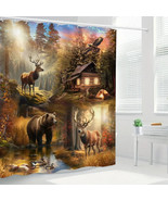 Cabin Bear Lodge Deer Country Forest Fabric Shower Curtain, Modern Rusti... - £23.33 GBP