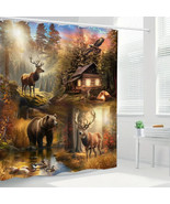 Cabin Bear Lodge Deer Country Forest Fabric Shower Curtain, Modern Rusti... - $29.68