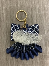 Retro ribbon frill argyle check keychain Navy - $10.84