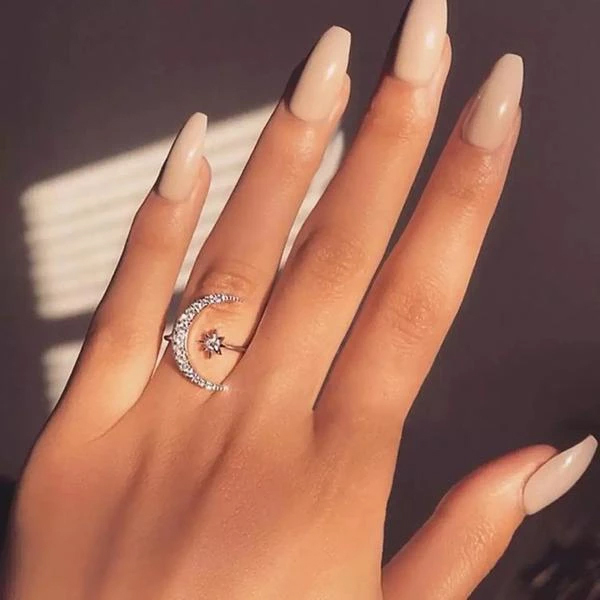1.00Ct Round White Diamond Real 925 Sterling Silver Crescent Moon Ring for women