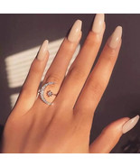 1.00Ct Round White Diamond Real 925 Sterling Silver Crescent Moon Ring f... - $99.00