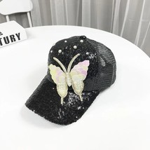 Peaked Women&#39;s Hat Personality Rhinestone Pearl Sequins Butterfly Net Hat Summer - £12.18 GBP