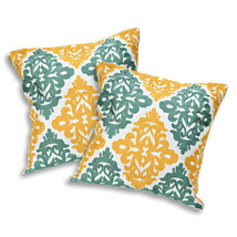 Decorative Damask Pattern Yellow-Green Embroidery Pillow Cover Set of 2 - £27.07 GBP