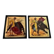 Vintage Set of 2 Spanish Bullfighter Ceramic Wall Plaques Signed Stauffer Made i - $45.00