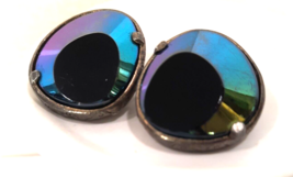 Vintage Rare Judy Lee Peacock Eyes Clip On Earrings Collectible Blue Green Black - £48.40 GBP