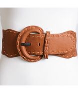 Distressed Wide Stitch Elastic Belt Western Boho Chic Style Camel Brown - $363.21 MXN