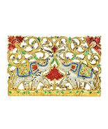 Duality Royal Elephant Hand Carved Gold Teak Wood Wall Art - £65.25 GBP