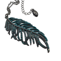Guess Necklace Leaf Pendant Enamel Rhinestone Gunmetal Gray Chain boho s... - $15.83