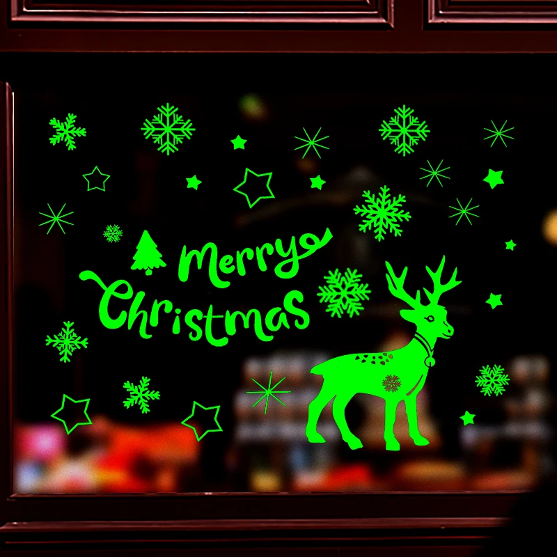 Sporting 2Pcs Christmas Window Wall Stickers Elk Snowflake Luminous Stickers For - £23.52 GBP