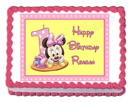 MINNIE MOUSE 1ST BIRTHDAY party edible cake image decoration frosting sheet - £7.96 GBP