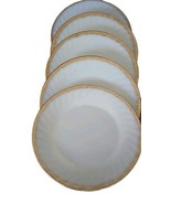 Five (5) Fire King ~ White Swirl Shell ~ Gold Rim ~ 9&quot; Luncheon Plates (2) - $69.68 CAD