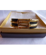 Vintage Crown Trifari Gold Tone Black Enamel Clamper Bracelet - $66.49 CAD