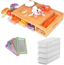 Bamboo Smart Chopping Board with Containers 4 Storage Drawers Trays with lids - £32.84 GBP