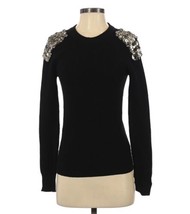 Black Wool Sweater XS Embellished Sequin Shoulder Long Sleeve Stretch Cr... - $26.72