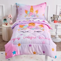 4 Piece Unicorn Toddler Bedding Set For Girls, Premium Purple Unicorn Toddler Be - £43.94 GBP
