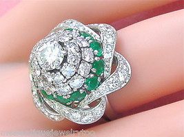VINTAGE 3+ctw DIAMOND .90ctw EMERALD HIGH CONE STATEMENT COCKTAIL RING 1... - $135,795.50 MXN