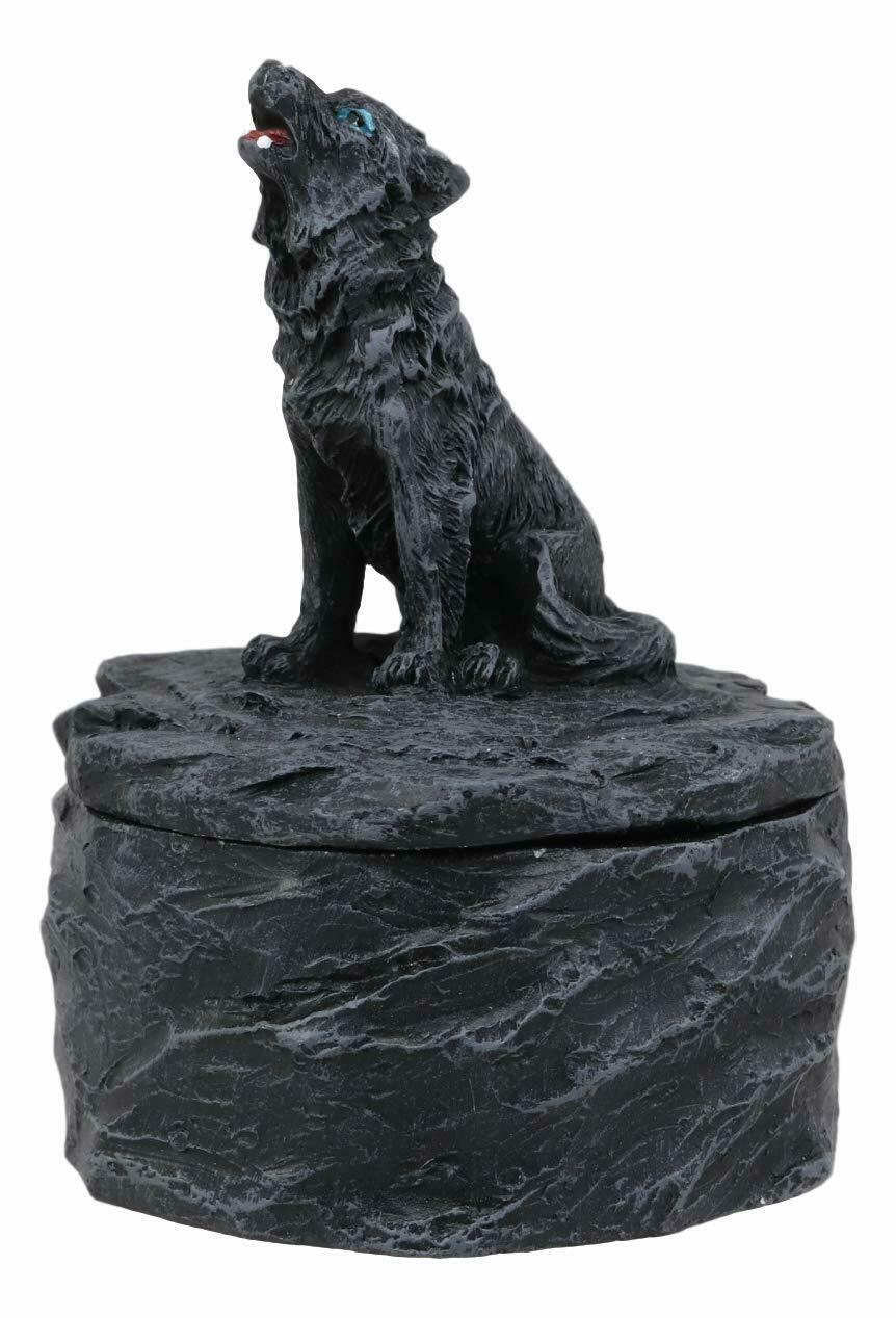 Ebros Single Howling Gray Alpha Wolf Mini Rounded Jewelry Decorative Box - $14.99