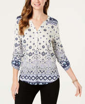 Style &amp; Co Petite Split Neck 3/4-Sleeve Printed Shirt Size PXL - £22.05 GBP