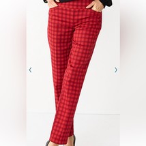 Croft &amp; Barrow Pull On Stretch Pants Straight Fit 16W Red Plaid Valentines - £19.39 GBP