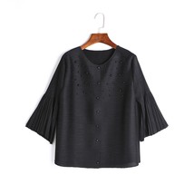 LANMREM beading pleated tops famale 2022 Autumn new single breasted flar... - $178.81