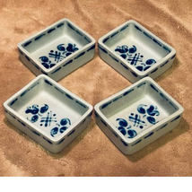  Vintage German Cobalt Blue Gray Salt Glazed Set of 4 Rectangular Bowls (1920s) - £49.05 GBP