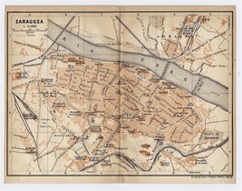 1913 Original Antique City Map Of Zaragoza Saragossa / Aragon / Spain - £16.90 GBP