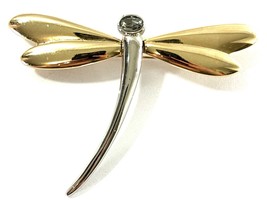 Vintage LC Liz Claiborne Dragonfly Brooch Gold &amp; Silver Tone with Crystal - $19.95