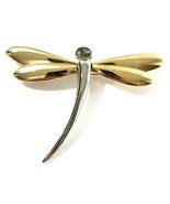 Vintage LC Liz Claiborne Dragonfly Brooch Gold &amp; Silver Tone with Crystal - $19.95