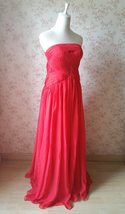 Elegant Red Strapless Sheer Mermaid Maxi Dress Chiffon Sheath Red Evening Dress image 4