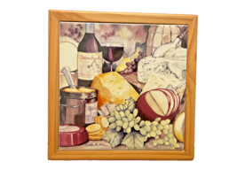 Trivet Tile Cheese Fruit Wood Framed Ceramic Kathleen Parr McKenna Vtg 7... - £13.78 GBP