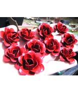 TEN metal RED rose flowers for accents, embellishments, crafting - $27.98
