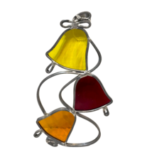 Vintage Stained Glass Heavy Metal Christmas Bells Window Wall Suncatcher 8.25 in - £12.28 GBP