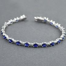 7.00Ct Oval Cut Blue Sapphire Women&#39;s Tennis Bracelet 14K White Gold Finish - £133.11 GBP