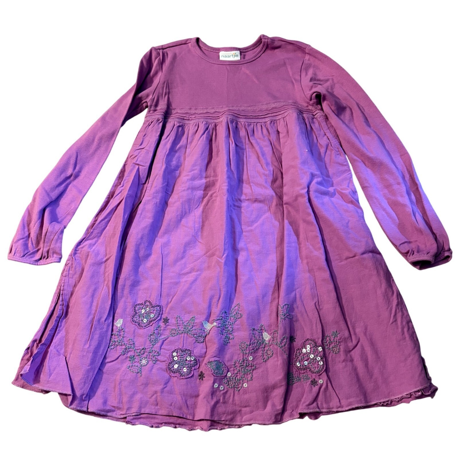 Naartjie Girls Long-Sleeve Purple A-Line Dress W/ Floral Embroidery XXL 8 - $19.20