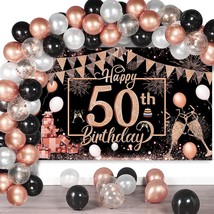 Rose Gold Black Happy 50Th Birthday Extra Large Background Banner With 50Pcs Met - £14.14 GBP