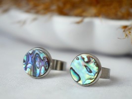 Paua Shell Abalone Ring Silver for women, Adjustable Ring, Gemstone Statement Ev - £25.99 GBP