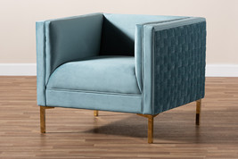 Arne Light Blue Velvet Fabric Upholstered Gold Finished Armchair - $12,238.70 MXN