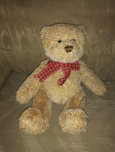 American Greetings Teddy Bear Plush 13&quot; Brown Stuffed Animal Plaid Bow M... - £15.86 GBP