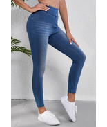 Navy Blue Skinny Elastic Waist Ankle Length Mid Waist Jeggings with Pockets - $431.90 MXN