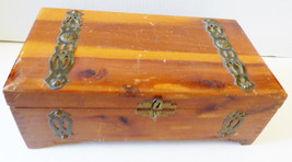 Vtg Wood Box With Metal Hardware Decoration Trinket Box Chest - £27.69 GBP