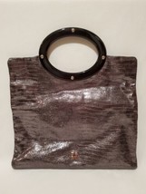 Kate Spade Jocelyn Iridescent Black Reptile Leather Wood Handle Foldover... - £39.56 GBP