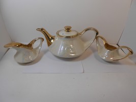 Vintage Pearl China Company 22 Kt. Gold Teapot, Creamer and Sugar Set Circa 1950 - £33.35 GBP