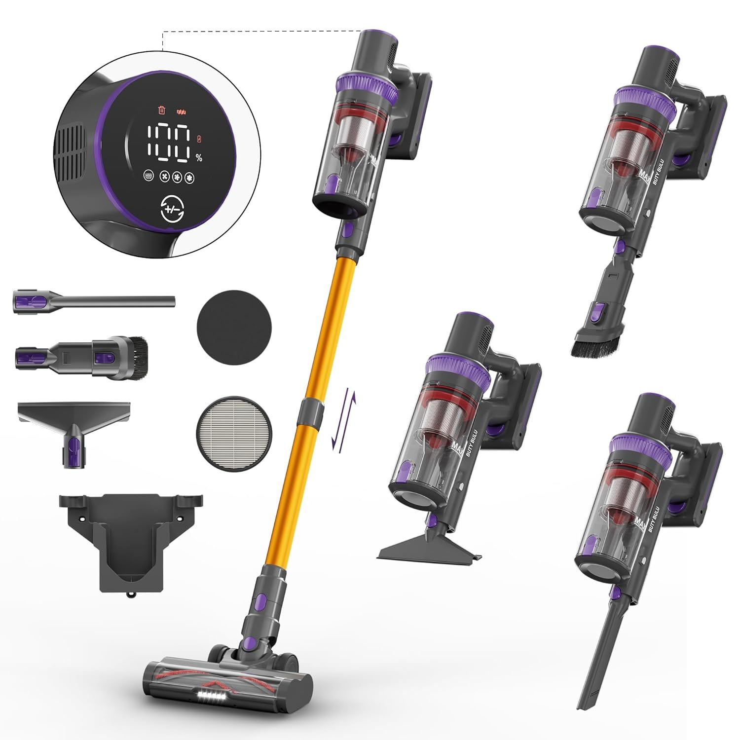 Cordless Vacuum Cleaner, 45Kpa Powerful Stick Handheld Rechargeable 4-In-1 Vacuu
