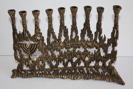 Vintage Menorah Mid Century Brutalist Brass Hanukkah Wainberg Slag Style Israel - £59.50 GBP