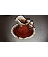 Vintage MCCoy #7515 Pitcher &amp; Bowl Set Brown Glaze Drip Pottery Made in ... - $1,316.98 MXN
