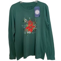 Life Is Good Green Peaceful Winter Xmas Flowers Crusher L/S Tee Large NWT - £21.94 GBP