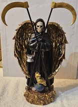 Grim Reaper Santa Muerte Owl Robe Scythe Skull Globe Fantasy Figurine Statue #3 - £32.87 GBP